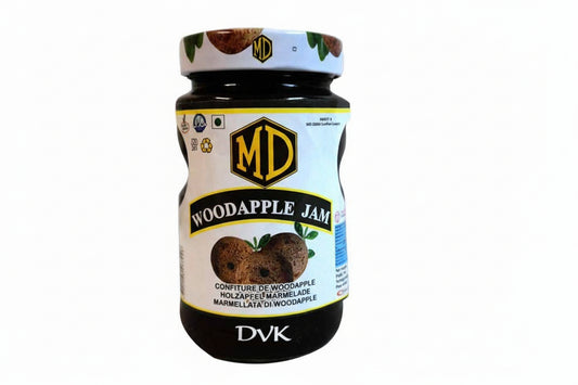 Jar of Woodapple Jam with MD logo on a white background