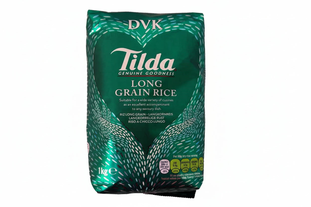 Tilda long grain rice package on a white background