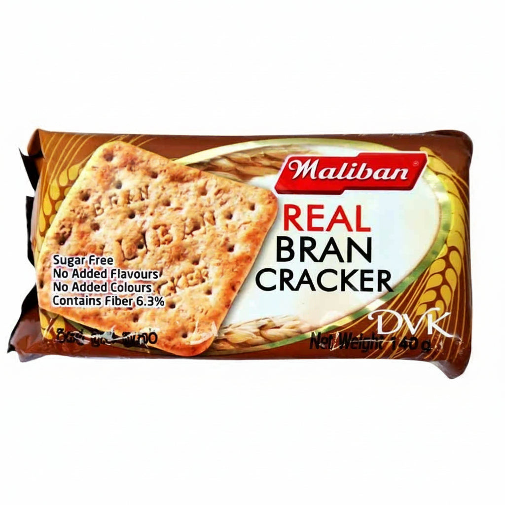 Maliban Real Bran Cracker package on a white background