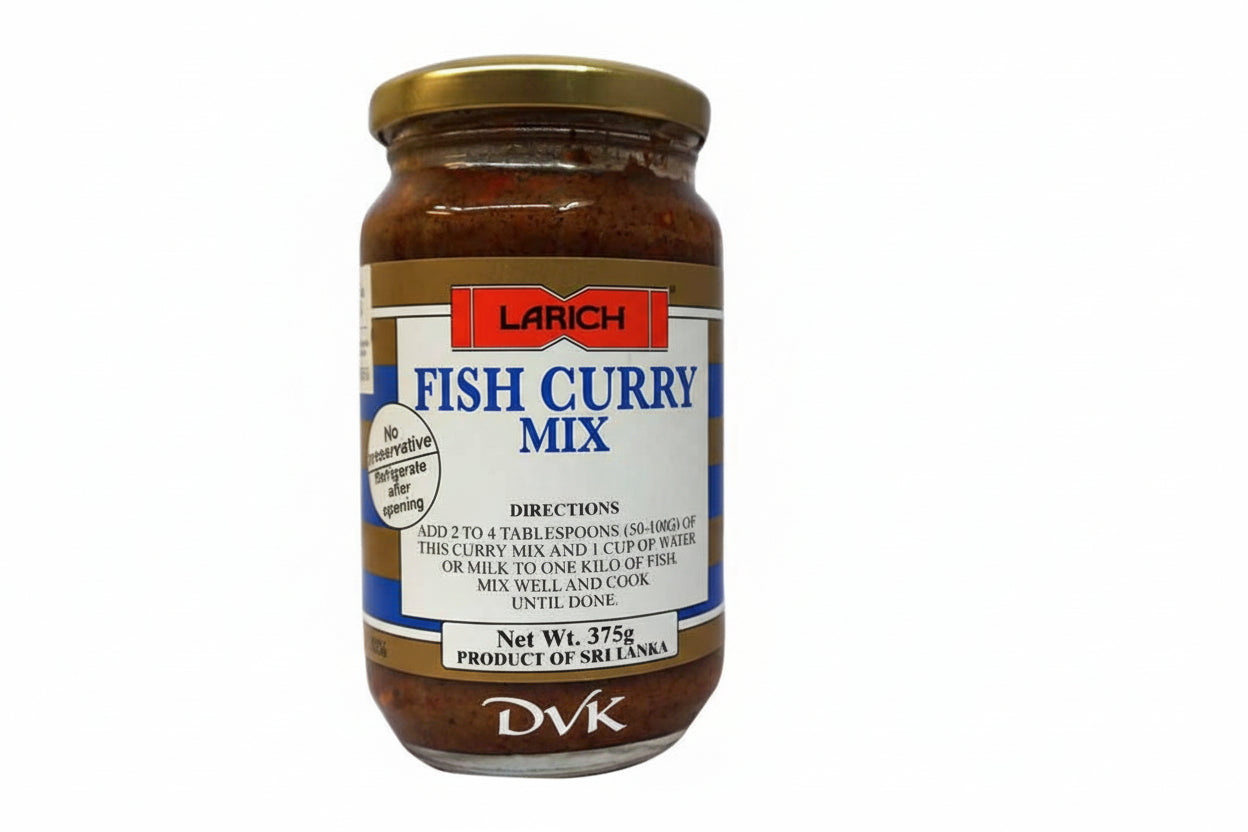 Jar of Larich Fish Curry Mix on a white background