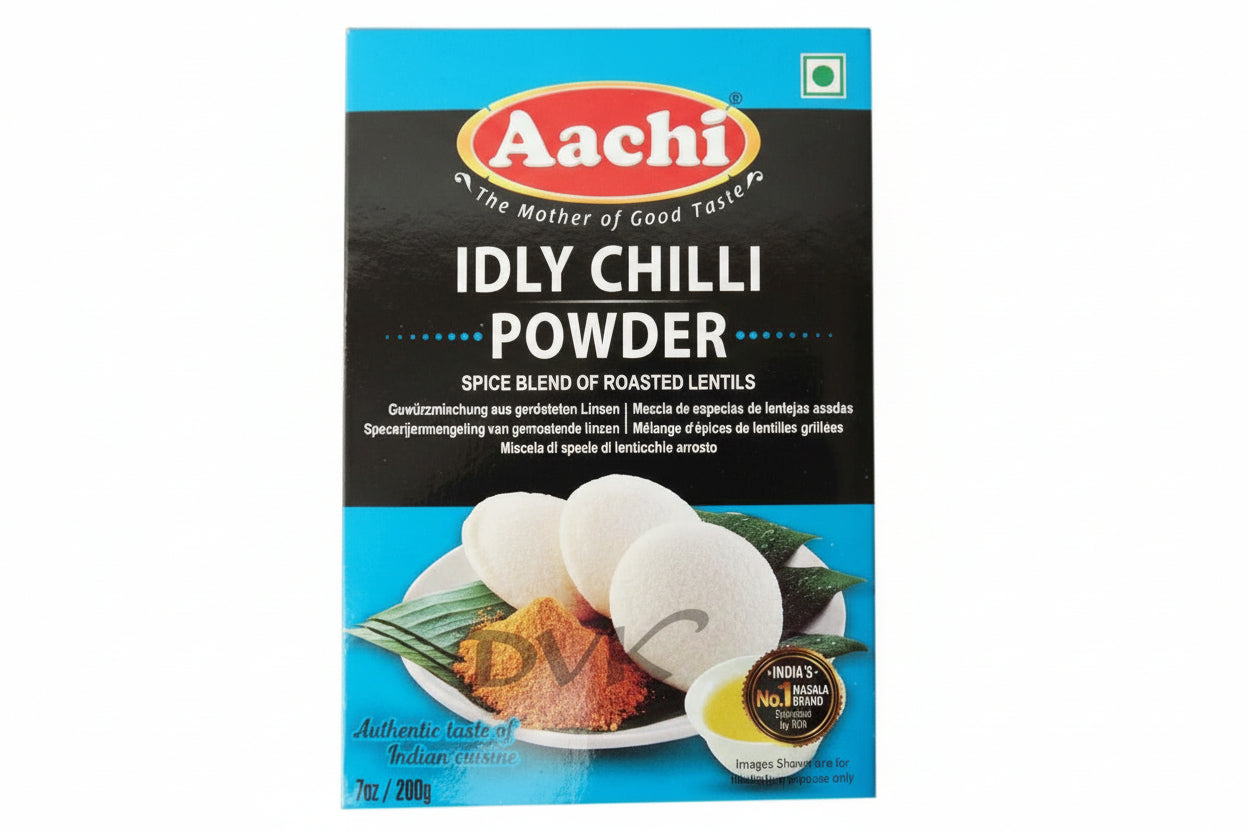 Aachi Idly Chilli Powder packaging on a white background
