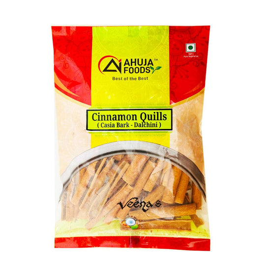 Ahuja Foods Cinnamon Quills (Cassia Bark-Dalchini) 150g - Aromatic cassia cinnamon quills for masala chai desserts and daily cooking