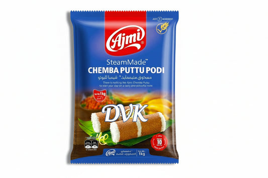 Ajmi SteamMade Chemba Puttu Podi packaging on a white background