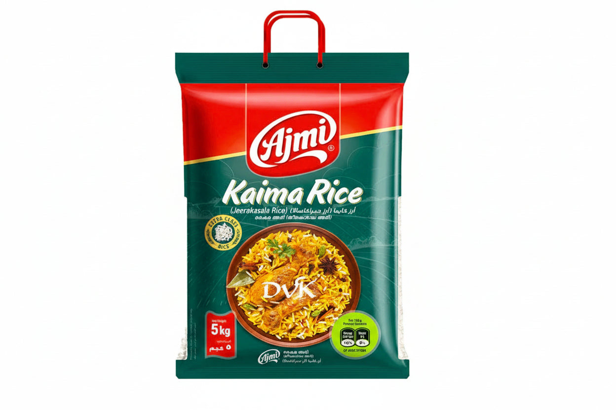 Ajmi Kaima Rice 5kg – Premium biryani rice known for aroma, soft texture, and authentic Kerala Malabar taste