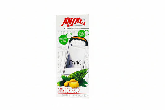 Anjali kitchenware product packaging with a knife and vegetables on a white background
