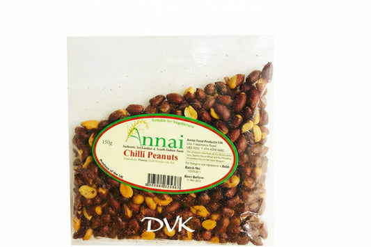 Packaged Chilli Peanuts with Annai label on a white background