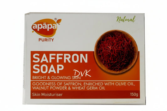 Apapa Saffron Soap packaging on a white background