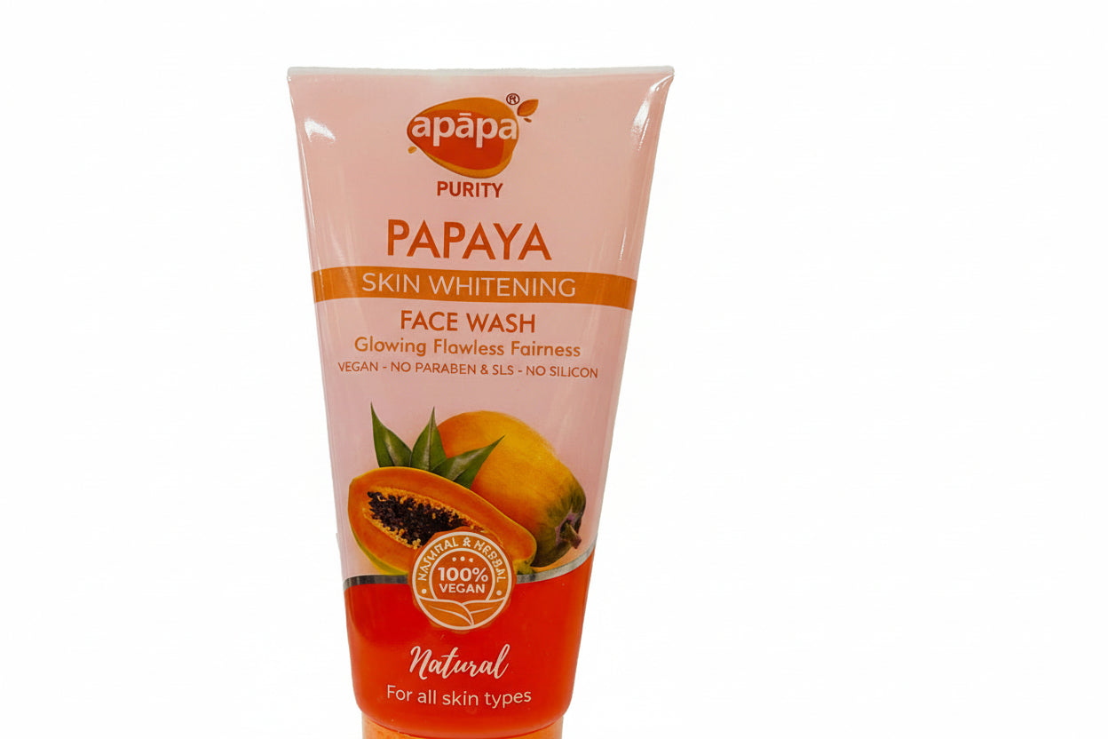 Tube of apapa Papaya Skin Whitening Face Wash on a white background