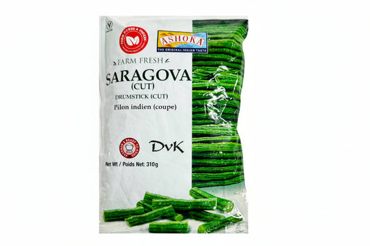 Packaged green drumsticks with Ashoka brand label on a white background