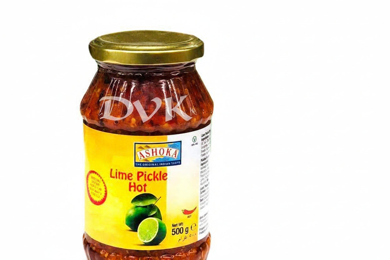 Jar of Ashoka Lime Pickle Hot on a white background