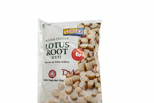 Packaged lotus root with Ashoka brand on a white background