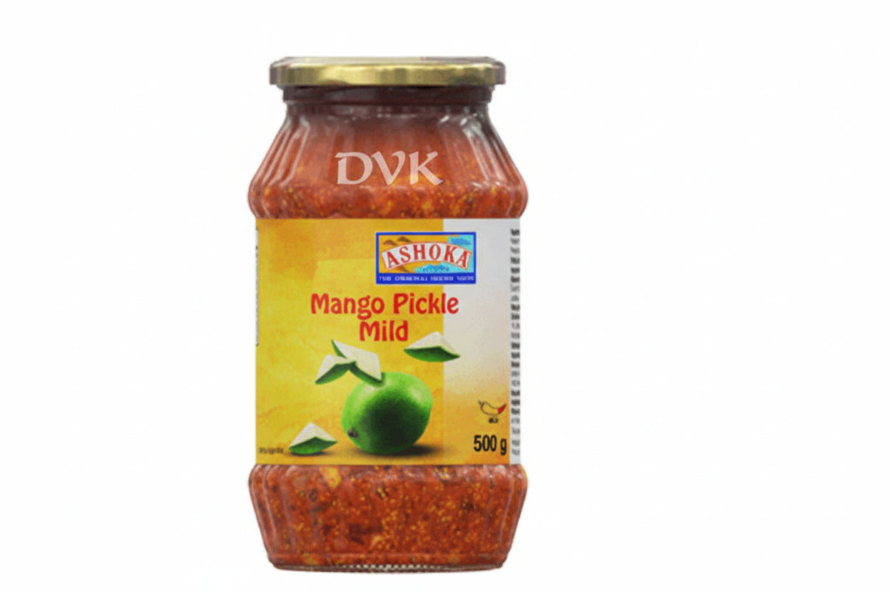 Jar of Ashoka Mango Pickle Mild on a white background