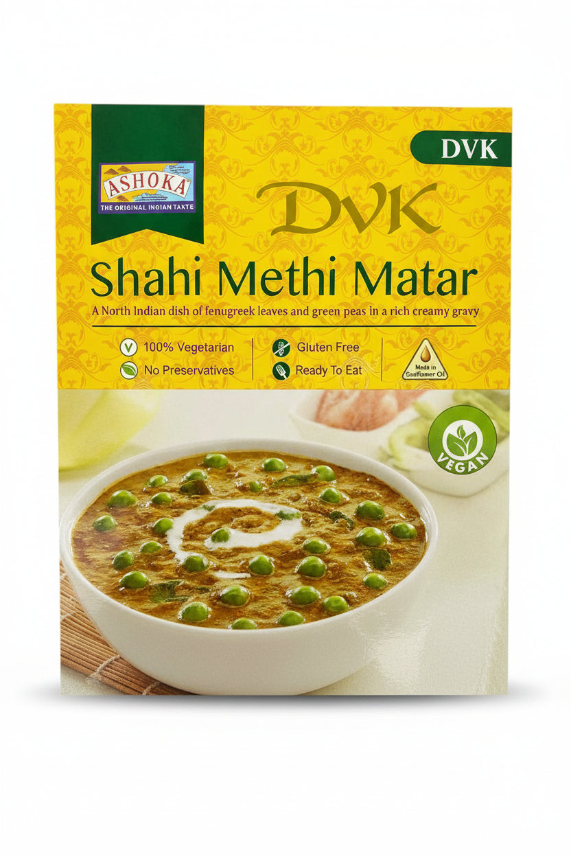 Ashoka Shahi Methi Matar 280g - A North Indian dish of fenugreek leaves and green peas in a rich creamy gravy