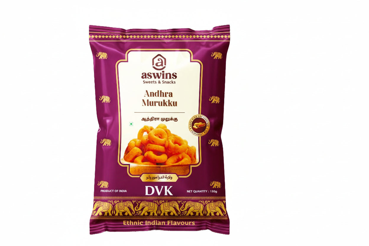 Aswins Andra Murukku 150g – Andhra style spicy crunchy murukku with bold flavour