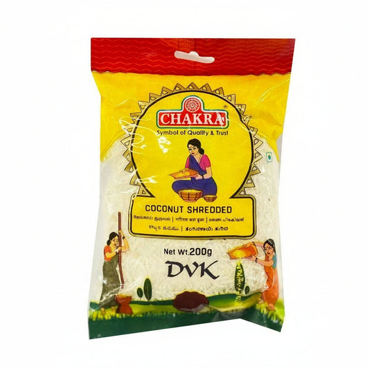 Chakra brand coconut shredded packaging on a white background