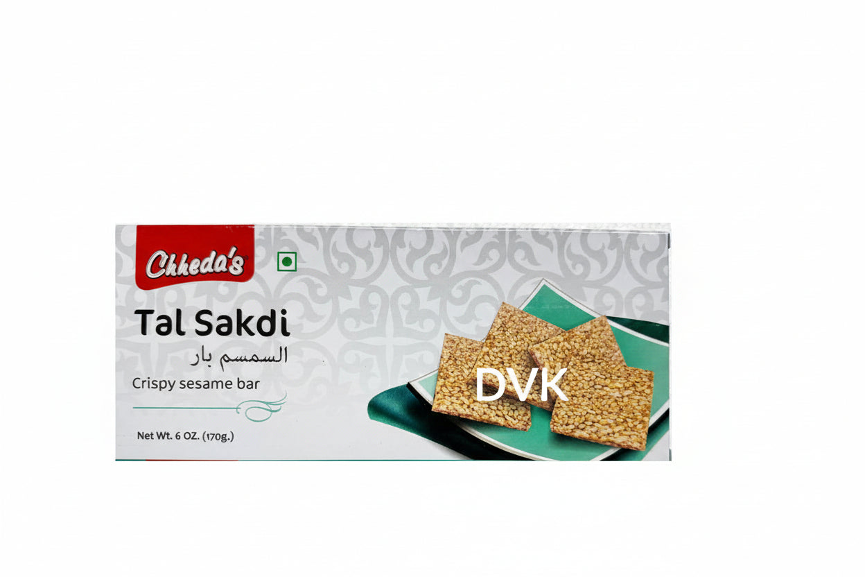 Box of Chhedas Tal Sakdi crispy sesame bar on a white background