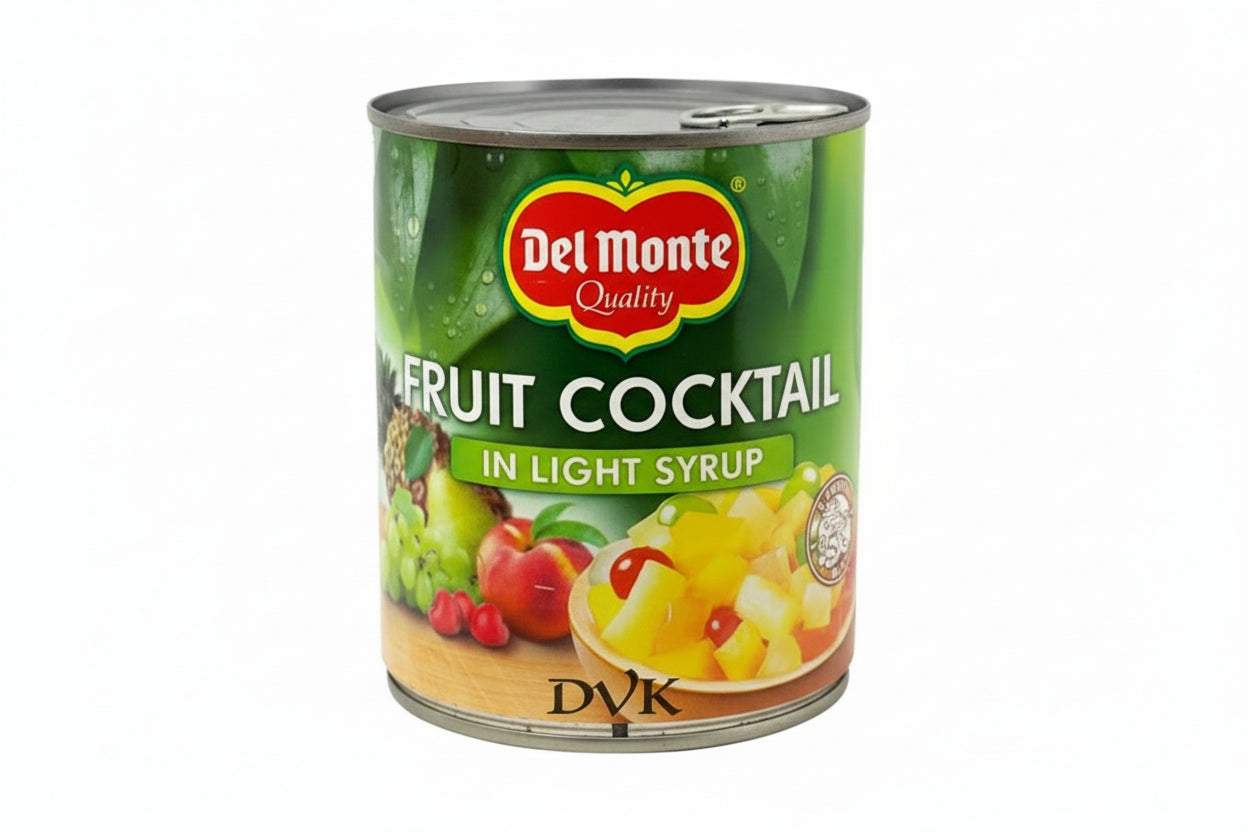 Can of Del Monte Fruit Cocktail on a white background