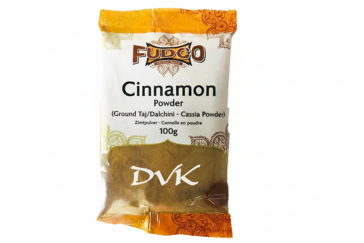 Fudco cinnamon powder package on a white background