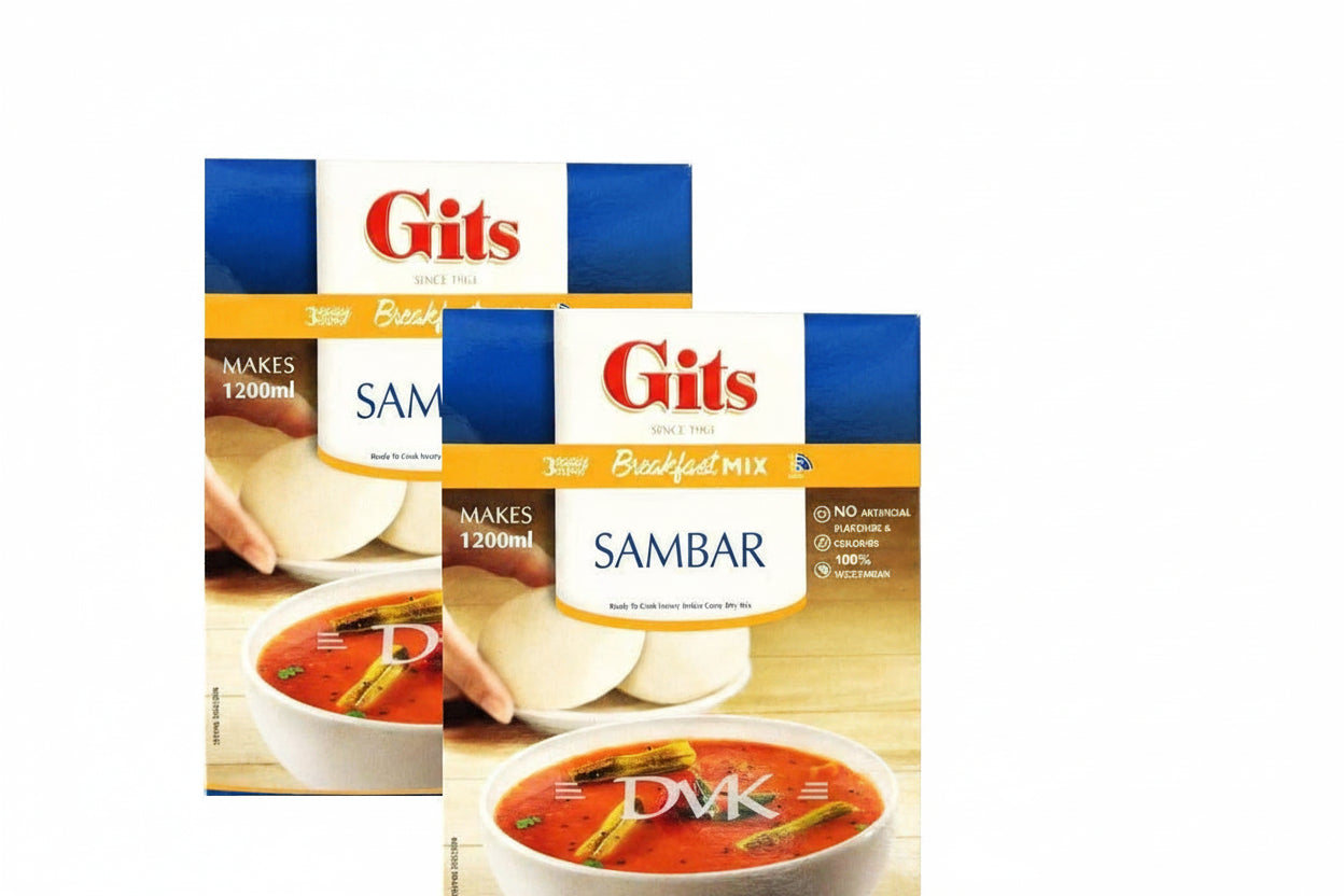 Two packages of Gits Sambar breakfast mix on a white background