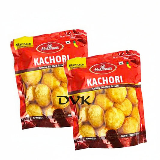 Two packages of Haldiram's Kachori on a white background