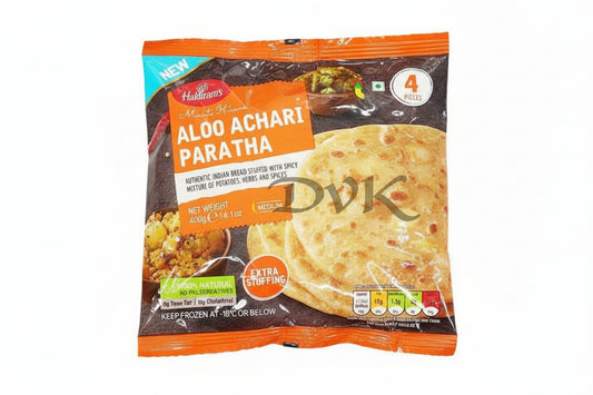 Packaged Aloo Achari Paratha with branding on a white background