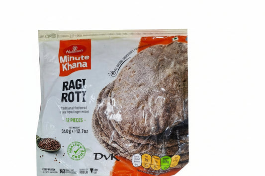 Packaged Ragi Roti with Haldiram's Minute Khana branding on a white background