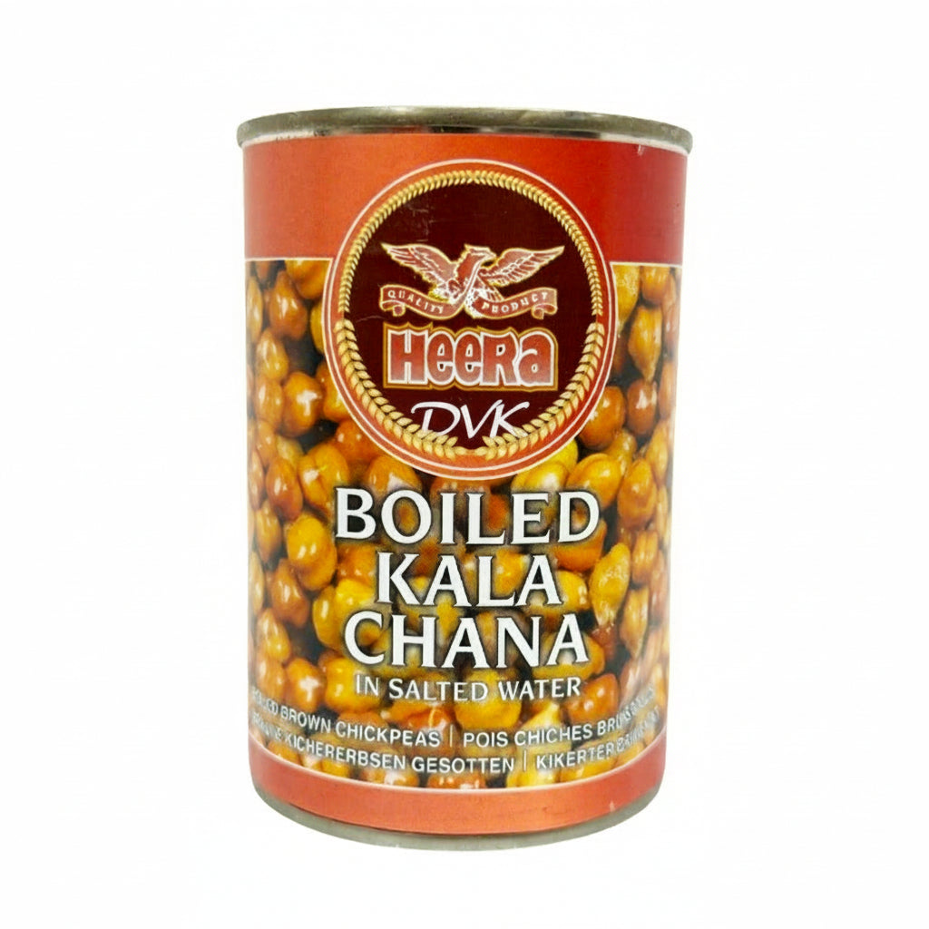 Can of Heera Boiled Kala Chana on a white background