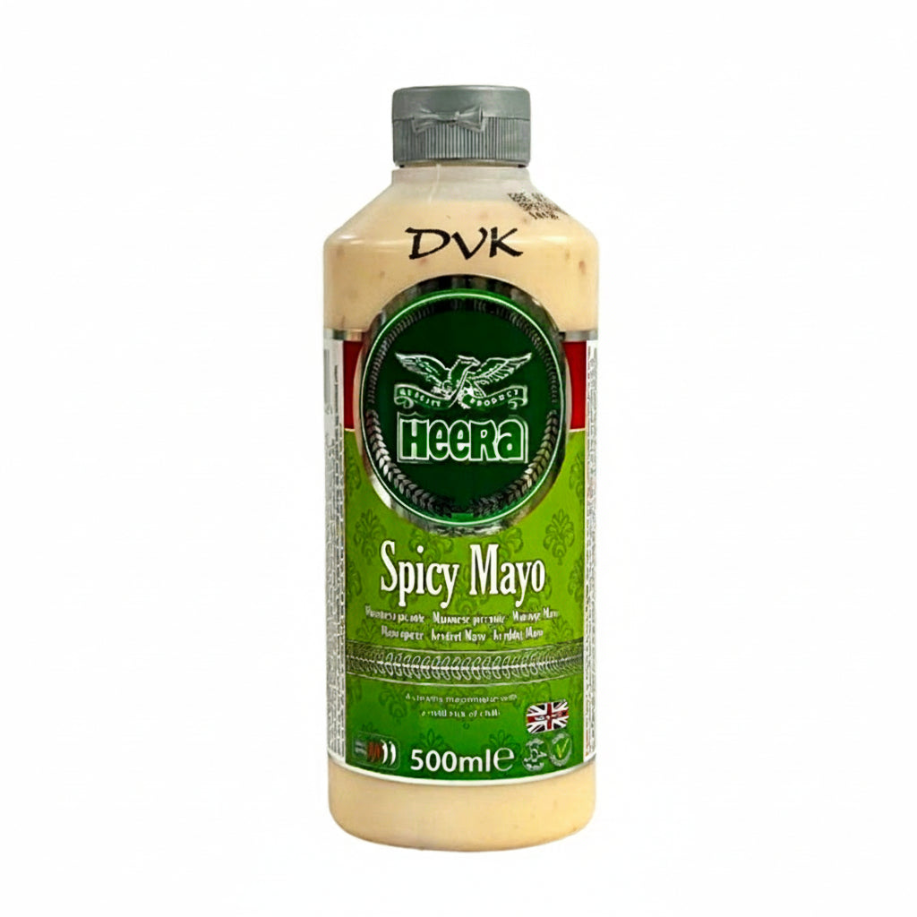 Bottle of Heena Spicy Mayo on a white background
