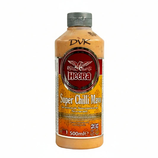 Bottle of Heera Super Chilli Mayo on a white background