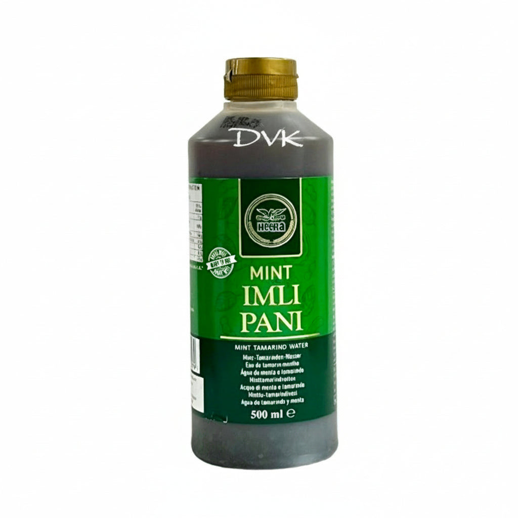 Bottle of Mint Imli Pani with green label on a white background