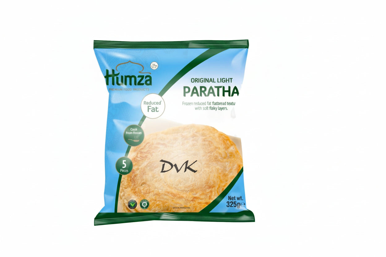Packaged paratha with Humza branding on a white background
