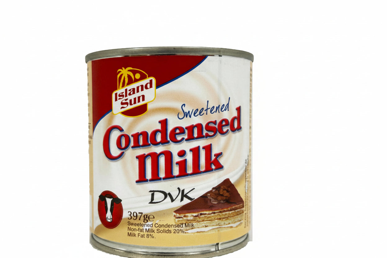 Can of Island Sun Sweetened Condensed Milk on a white background