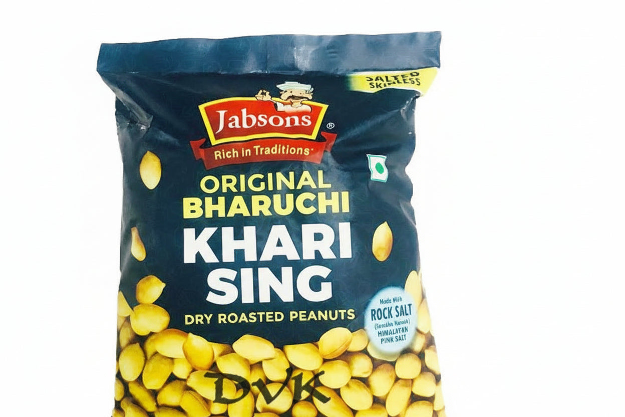 Bag of Jabsons Original Bharuchi Khari Sing dry roasted peanuts on a white background
