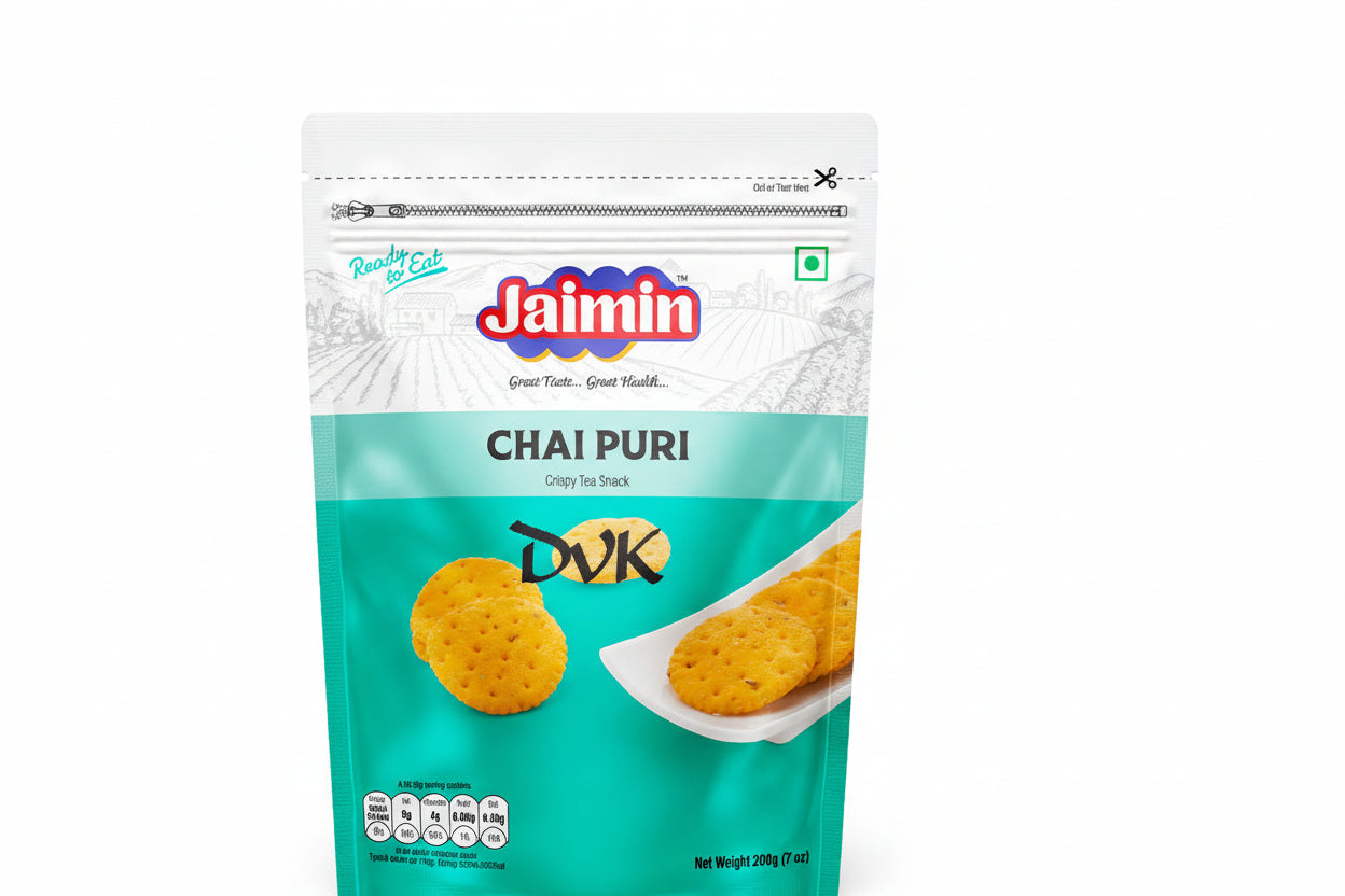 Jaimin Chai Puri snack package on a white background