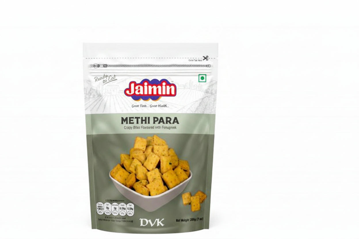 Jaimin Methi Para snack package on a white background