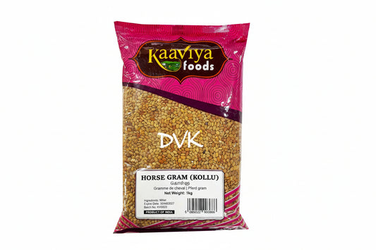 Package of Kaaviya Foods horse gram on a white background