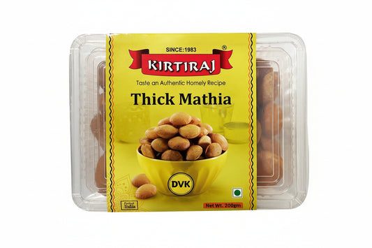 Kirtiraj Thick Mathia packaging with yellow label and clear container on white background