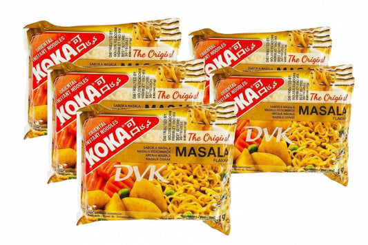 Multiple packages of Koka instant noodles with visible branding on a white background