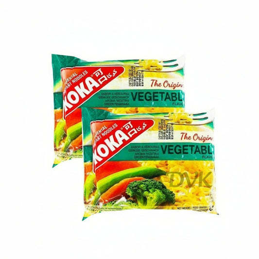 Two packages of Noka vegetable noodles on a white background