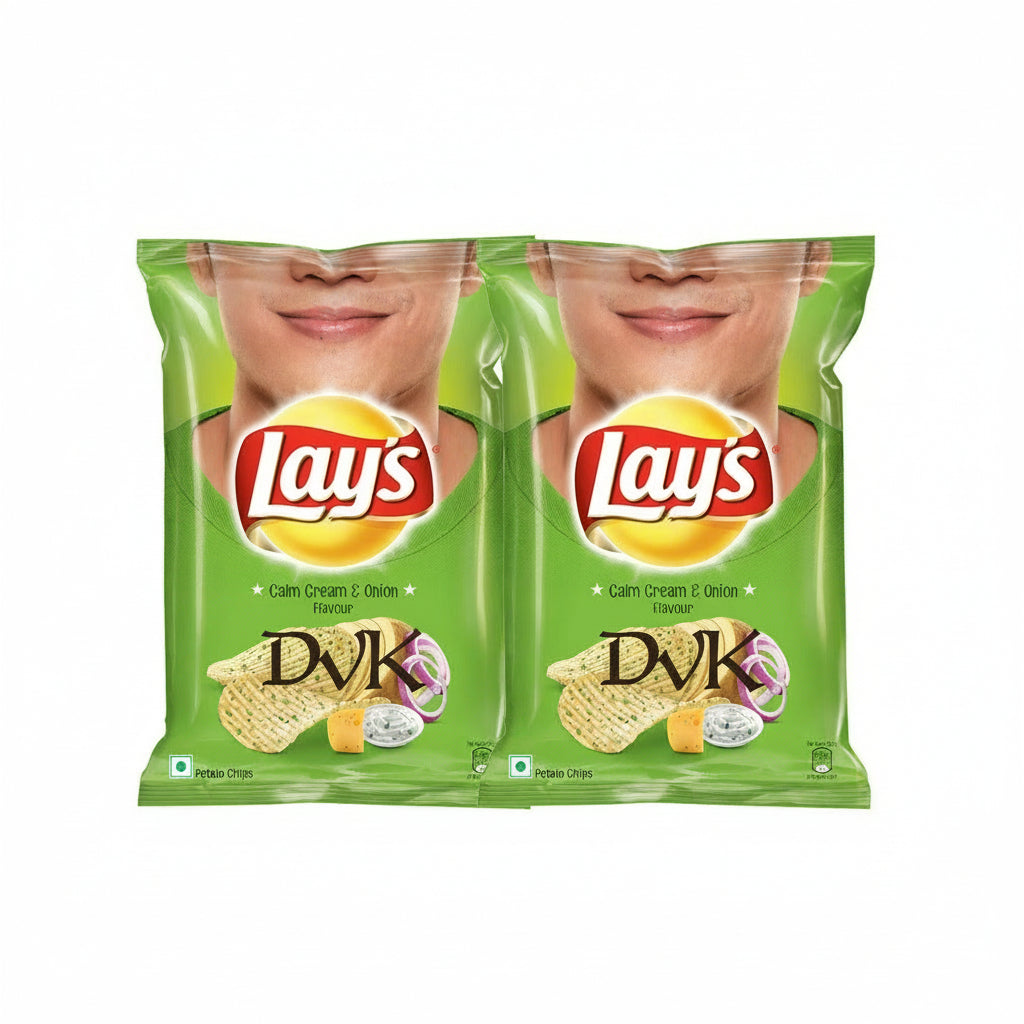 Two green Lay's  potato chip packages on a white background