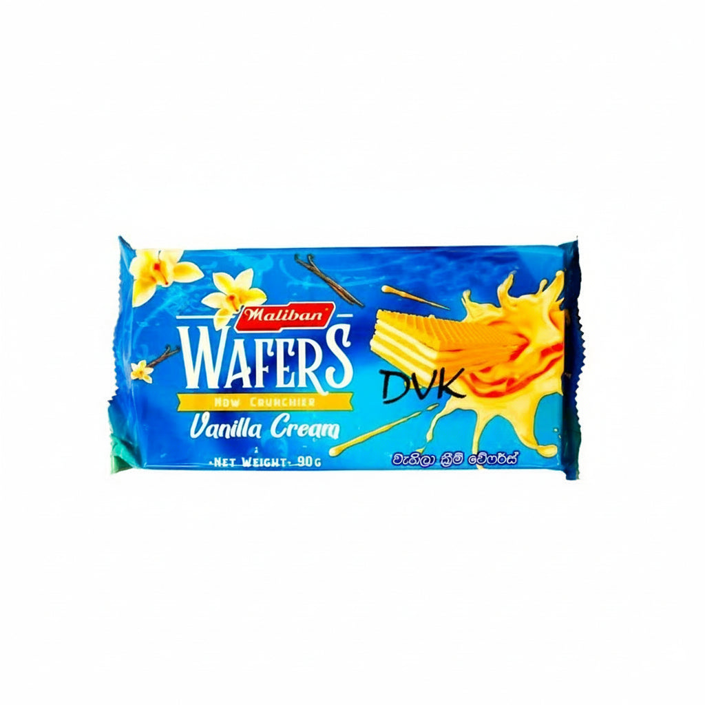 Pack of Mathis Vanilla Cream Wafers with blue packaging on a white background