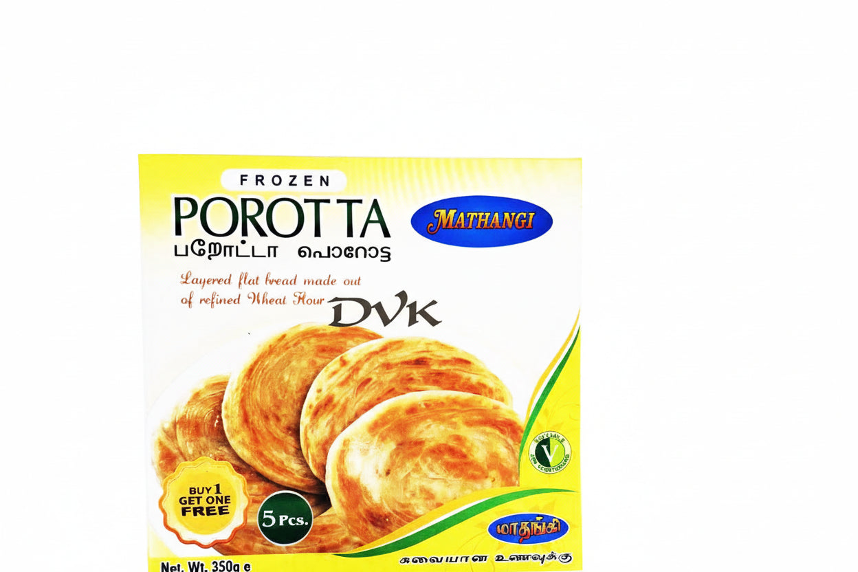 Porotta packaging with a yellow background