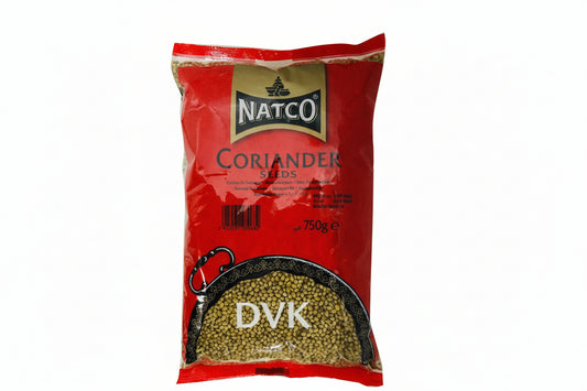 Red bag of Natco coriander seeds on a white background