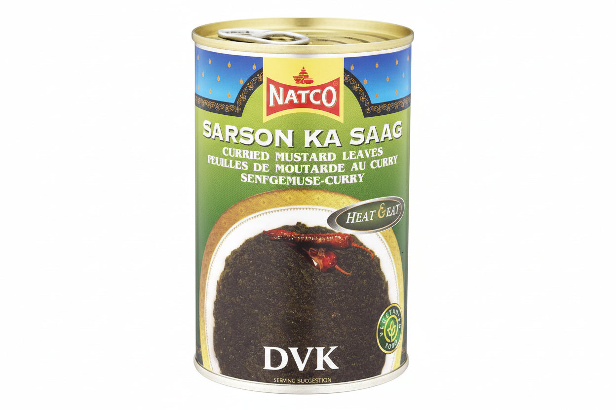 Can of Sarson Ka Saag with Natco branding on a white background