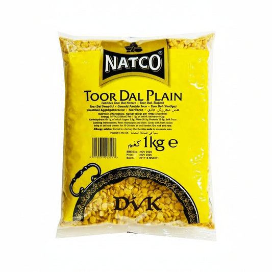 Yellow package of Natco Toor Dal Plain on a white background
