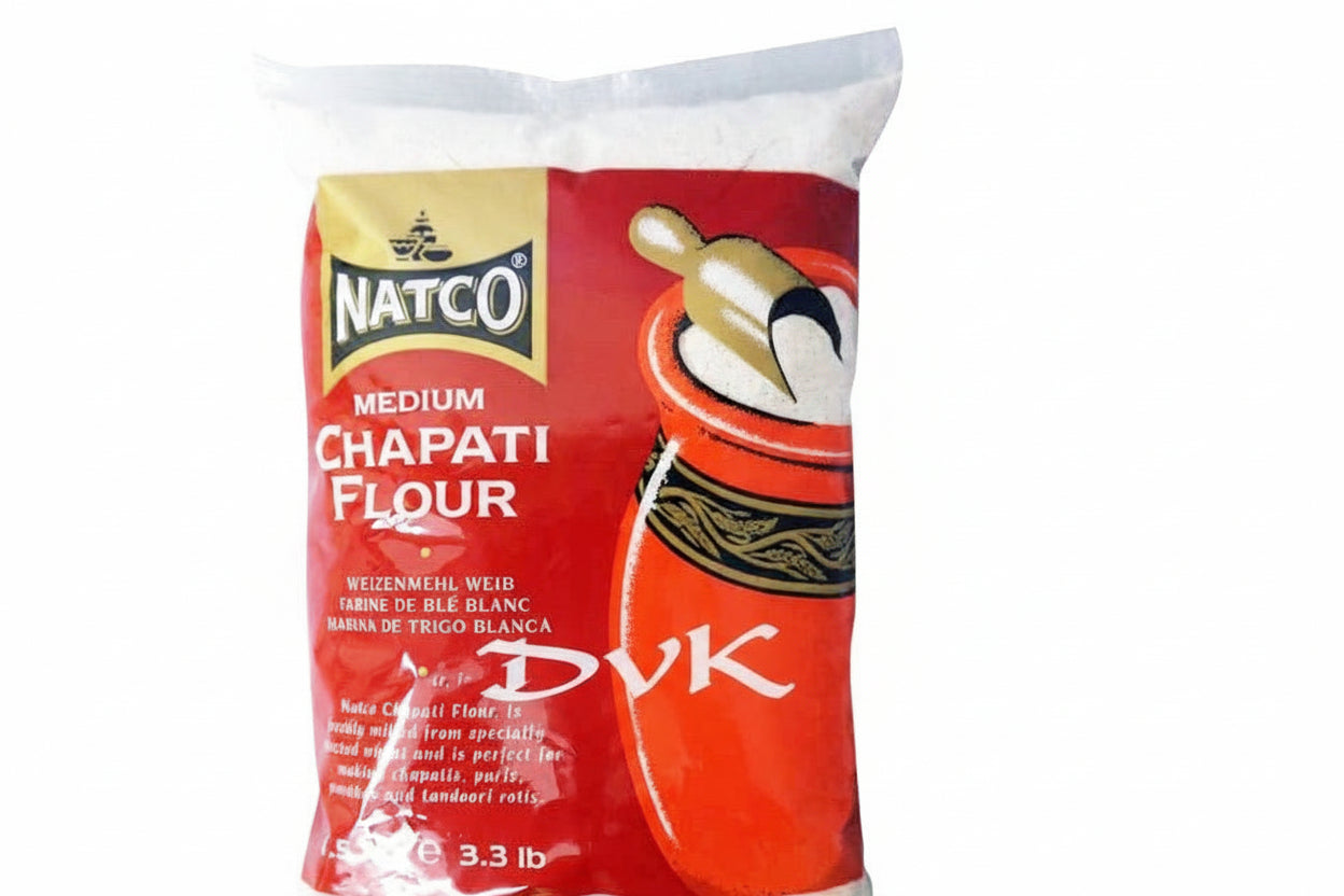 Bag of Natco Medium Chapati Flour with a red and white design on a white background