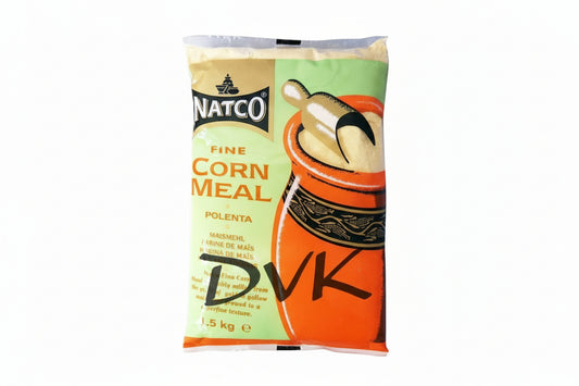 Bag of Natco Fine Corn Meal with a polenta illustration on a white background