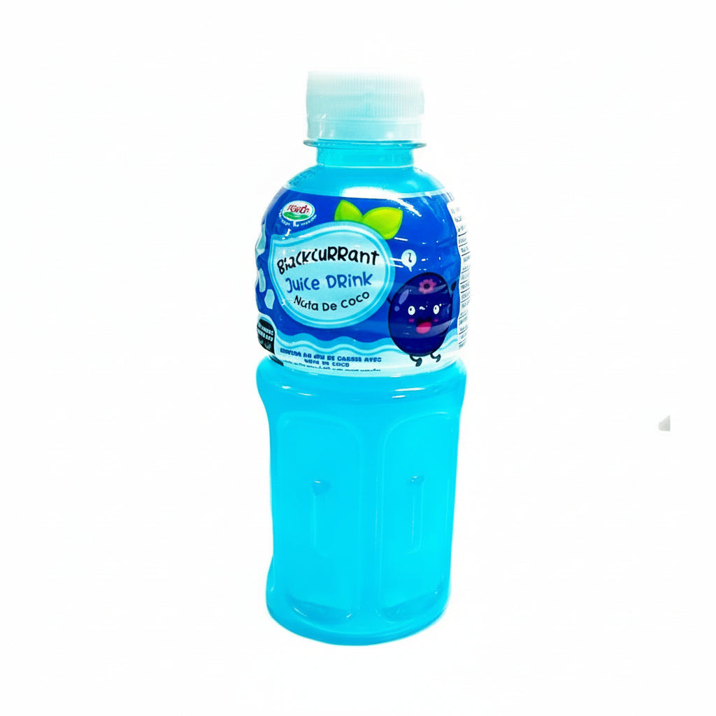 Blue bottle of Veeqa juice drink on a white background