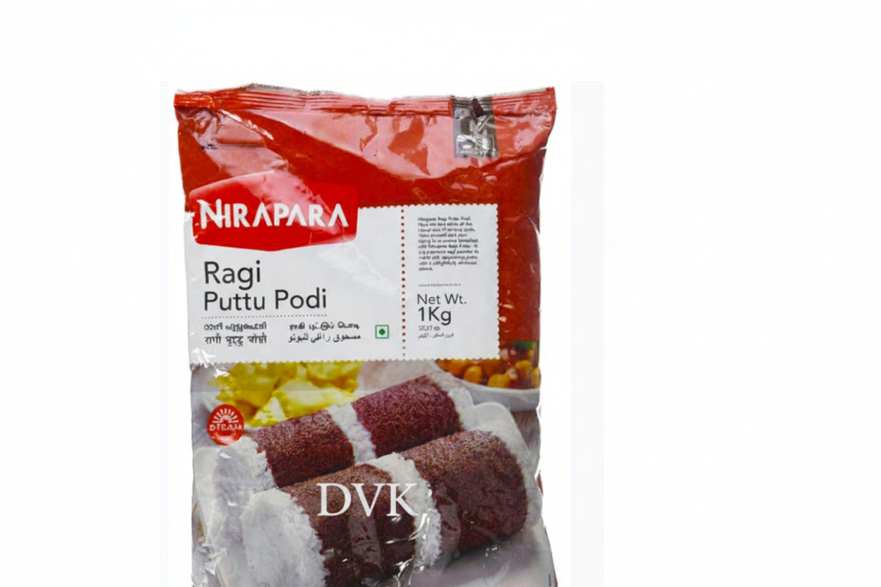 Packaged product of Nirapara Ragi Puttu Podi on a white background