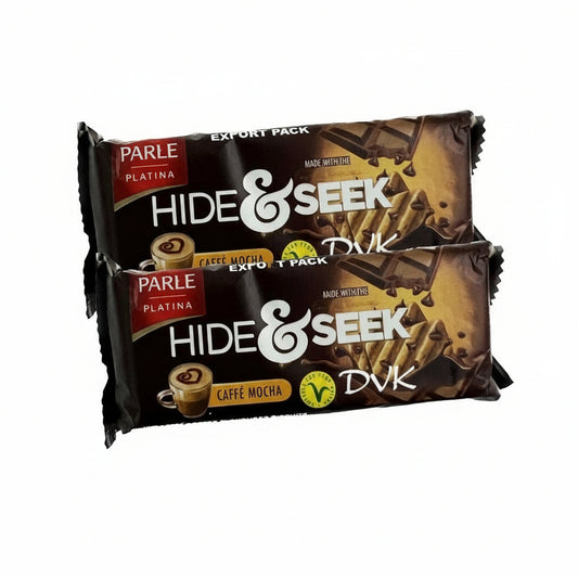 Hide & Seek chocolate bar packaging with Parle branding on a white background